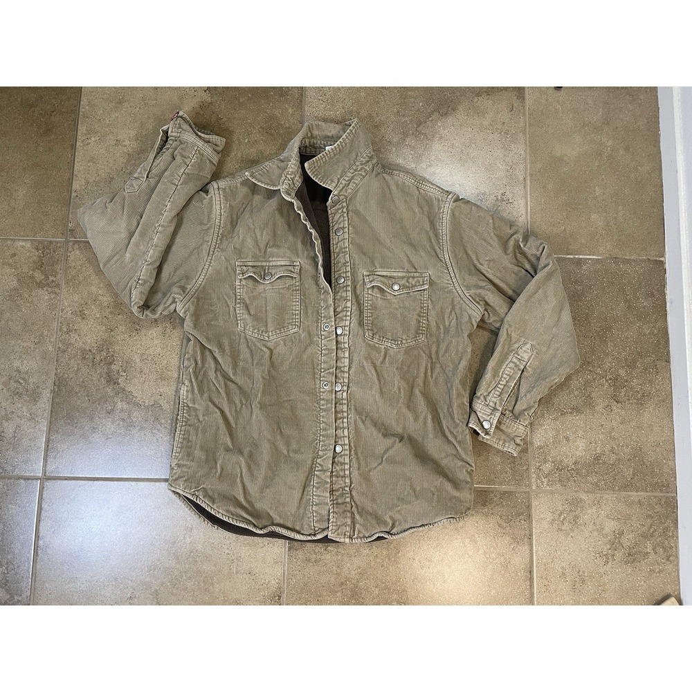 VTG Covington Mens Corduroy Jacket Size M Beige Sherpa Lined Snap Buttons